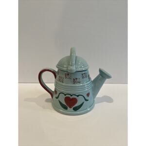CS Light Blue W/ Hand Painted Heart Design Mini Ceramic Decorative Watering Can